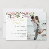 Bewaar de datum Foto Goud Bloemen Elegante bruilof Save The Date (Voorkant)