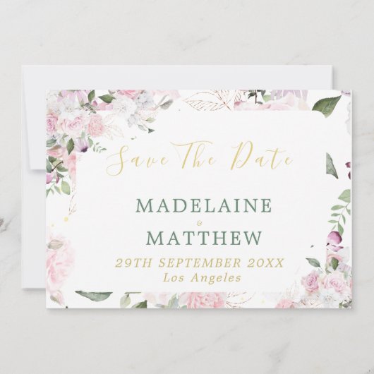 Bewaar de datum Foto Goud Bloemen Rozen Bruiloft Save The Date (Achterkant)