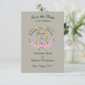 Bewaar de datum foto grijs roze bloemen ringen save the date (Staand voorkant)