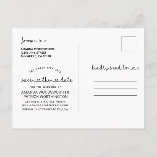 Bewaar de datum Foto Hart Typografie Wedding Aankondigingskaart (Achterkant)