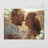 Bewaar de datum, foto - Kobalt Blauw & Wit Rozen Aankondigingskaart (Voorkant)