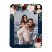 Bewaar de datum foto marineburgundy en blos  magneet (Verticaal)