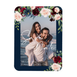 Bewaar de datum foto Navy Burgundy en Blush Magneet