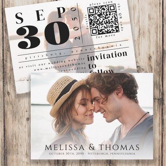 Bewaar de datum foto QR-code moderne typografie Save The Date