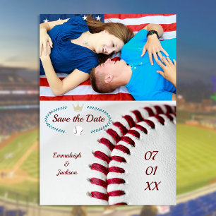 Bewaar de datum foto trouwdag honkbal thema save the date