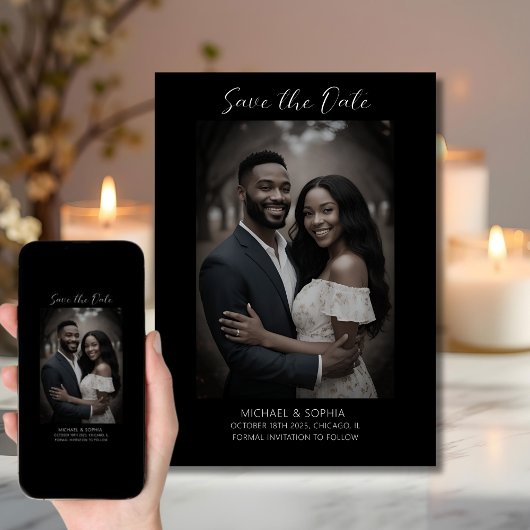 Bewaar de datum foto trouwkaart zwart save the date