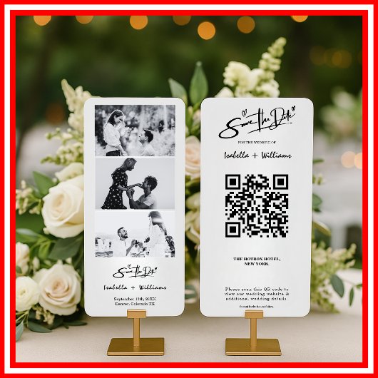 Bewaar de datum fotostrip Elegante QR-code bruilof