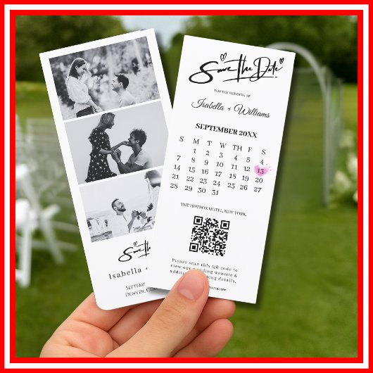 Bewaar de datum fotostrip Elegante QR-code bruilof