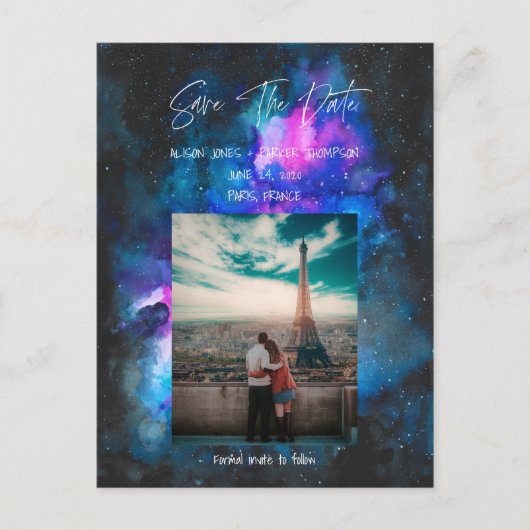 Bewaar de datum  | Galaxy Watercolors Briefkaart (Voorkant)