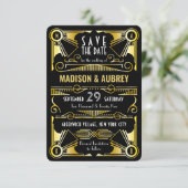 Bewaar de datum Gatsby Bruiloft Art Deco Goud Zwar Save The Date (Staand voorkant)