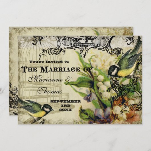 Bewaar de datum, Geel Zangvogel Kooi Werveling Blo Kaart (Voorkant / Achterkant)