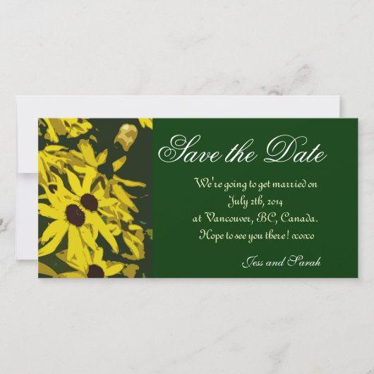 Bewaar de datum, gele madeliefjes bloemen save the date (Voorkant)
