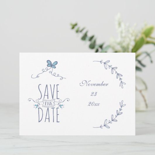 Bewaar de datum gepersonaliseerde laurierkaart save the date (Staand voorkant)