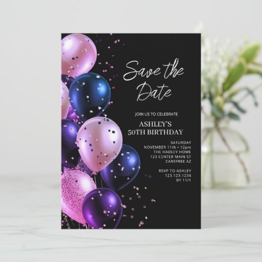 Bewaar de datum Glam 50e verjaardag Kaart (Staand voorkant)