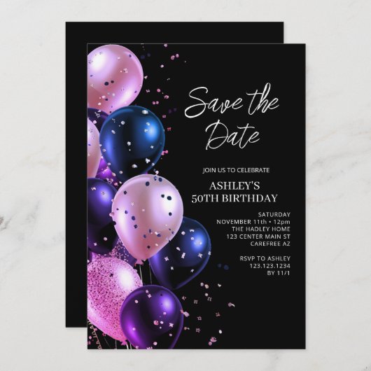 Bewaar de datum Glam 50e verjaardag Kaart (Voorkant / Achterkant)