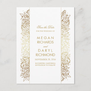  Bewaar de datum - Gold Baby's Breath Filigree Aankondigingskaart