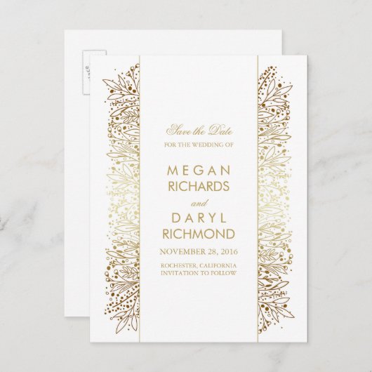 Bewaar de datum - Gold Baby's Breath Filigree Aankondigingskaart (Voorkant / Achterkant)