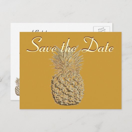 Bewaar de datum Gold Pineapple Aankondigingskaart (Voorkant / Achterkant)