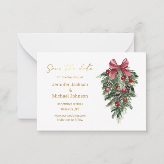 Bewaar de datum Gold Script Christmas  Card Notitiekaartje (Voorkant)