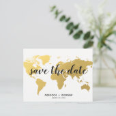 Bewaar de datum Gold wereldkaart Destination Weddi Aankondigingskaart (Staand voorkant)