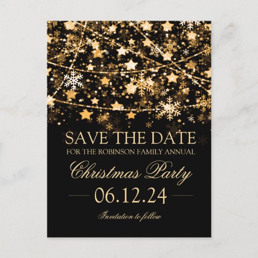Bewaar de datum Gold Winter Holiday String Lights Aankondigingskaart (Voorkant)