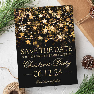 Bewaar de datum Gold Winter Holiday String Lights Aankondigingskaart