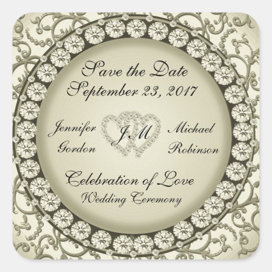 Bewaar de datum Golden Hearts Vierkante Sticker (Voorkant)