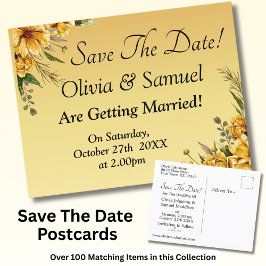 Bewaar de datum Golden Yellow Flowers Wedding Suit Aankondigingskaart