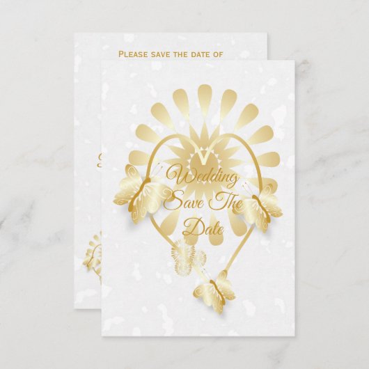 Bewaar de datum Gouden Bloemen Hart Vlinders Kaart (Voorkant / Achterkant)