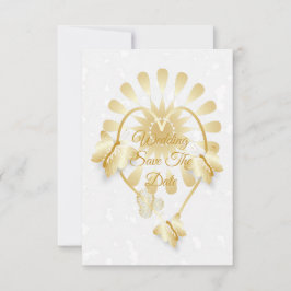Bewaar de datum Gouden Bloemen Hart Vlinders Kaart