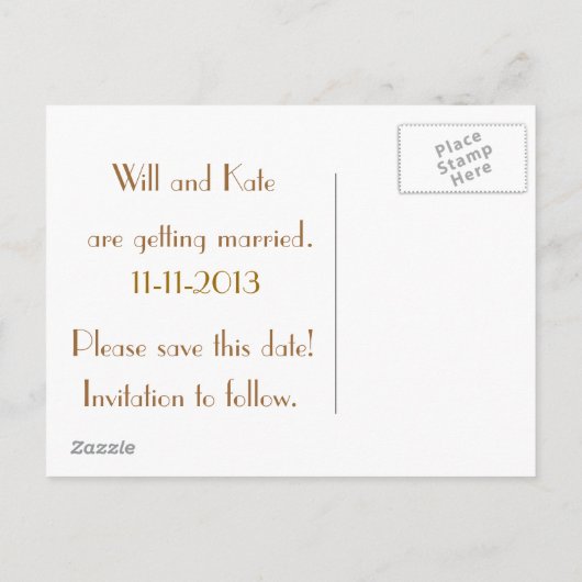 Bewaar de datum gouden damast en hout aankondigingskaart (Achterkant)