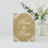 Bewaar de datum gouden damast en hout aankondigingskaart (Staand voorkant)