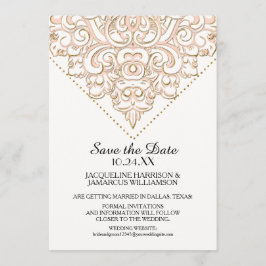 Bewaar de datum Gouden Damast Patroon Gouden Kantl Save The Date