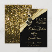 Bewaar de datum - Gouden Glitter Jubileumfeest Kaart (Voorkant / Achterkant)
