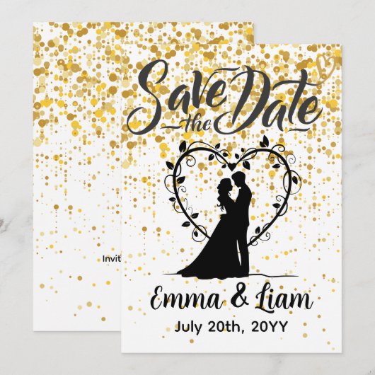 Bewaar de datum gouden glitter save the date (Voorkant / Achterkant)