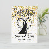 Bewaar de datum gouden glitter save the date (Staand voorkant)