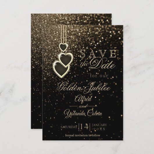 Bewaar de datum - Gouden Glitters Kaart (Voorkant / Achterkant)