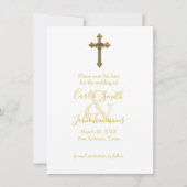 Bewaar de datum gouden kruis met trouwringen 4 save the date (Voorkant)