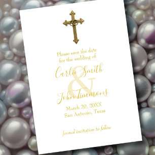 Bewaar de datum gouden kruis met trouwringen 4 save the date