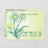 Bewaar de datum Gouden Lime Groene Bloemen Bruilof Aankondigingskaart (Voorkant / Achterkant)