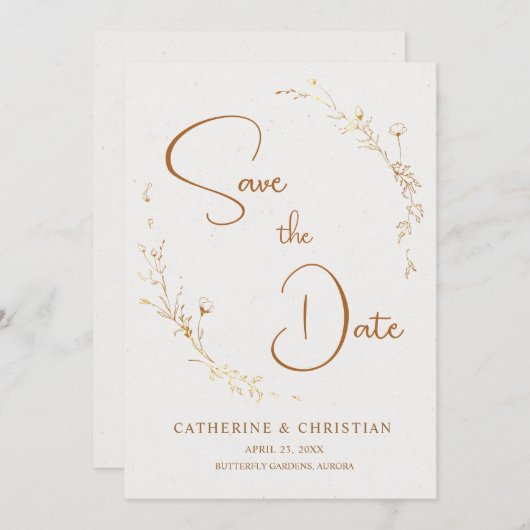 Bewaar de datum gouden omlijning bloemen kaart (Voorkant / Achterkant)