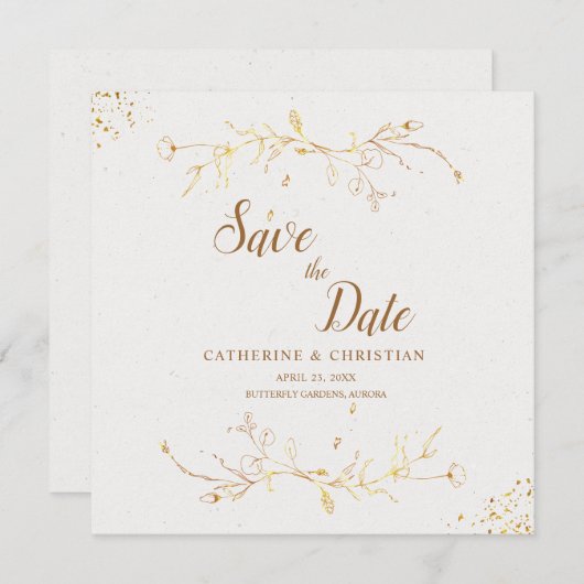 Bewaar de datum Gouden omtrek bloemen vierkant Kaart (Voorkant / Achterkant)