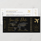 Bewaar de datum Gouden Wereldkaart Instapkaart Save The Date (Voorkant / Achterkant)