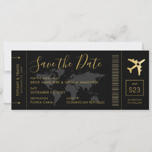 Bewaar de datum Gouden Wereldkaart Instapkaart Save The Date