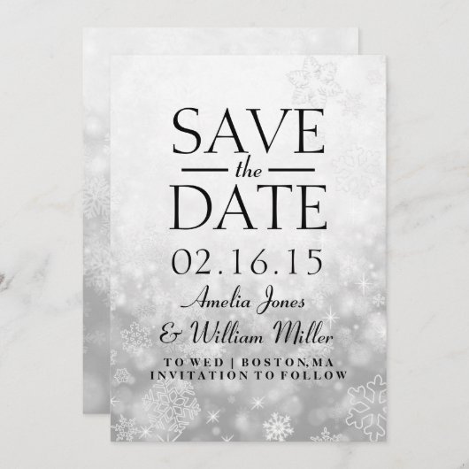Bewaar de datum Grey Sparkle Snowflake Save The Date (Voorkant / Achterkant)