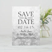 Bewaar de datum grijs glinsterende sneeuwvlok save the date (Staand voorkant)