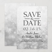 Bewaar de datum grijs glinsterende sneeuwvlok save the date (Voorkant / Achterkant)