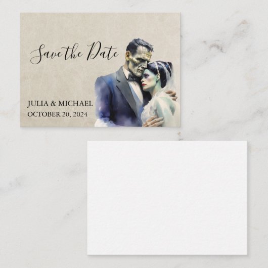 Bewaar de datum Halloween Frankenstein Bride Notitiekaartje (Voorkant / Achterkant)