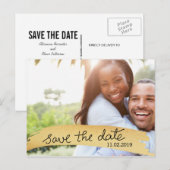 Bewaar de datum Handgeschreven Faux Gold Fotobehan Aankondigingskaart (Voorkant / Achterkant)