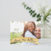 Bewaar de datum Handgeschreven Faux Gold Fotobehan Aankondigingskaart (Staand voorkant)